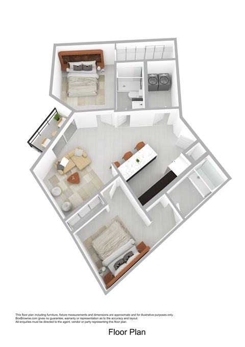 Floor plan for 2 beds, 2 baths, 990 sqft